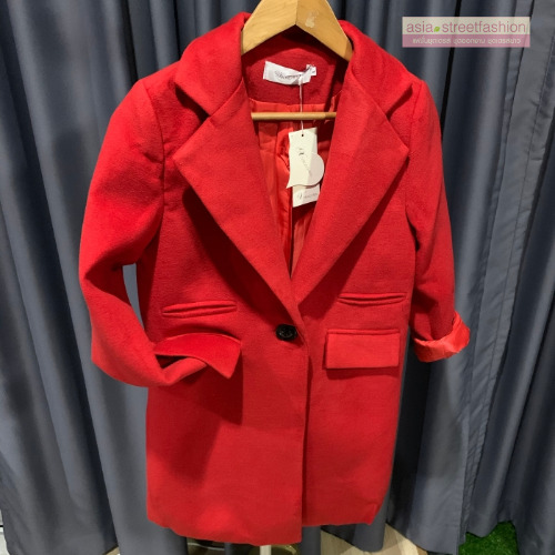 เสื้อโค้ท สไตล์เกาหลี ทรงโคล่ง แบบเก๋ ผ้าหนากันหนาวได้ดี บุซับในกันลม พร้อมส่ง สีแดง