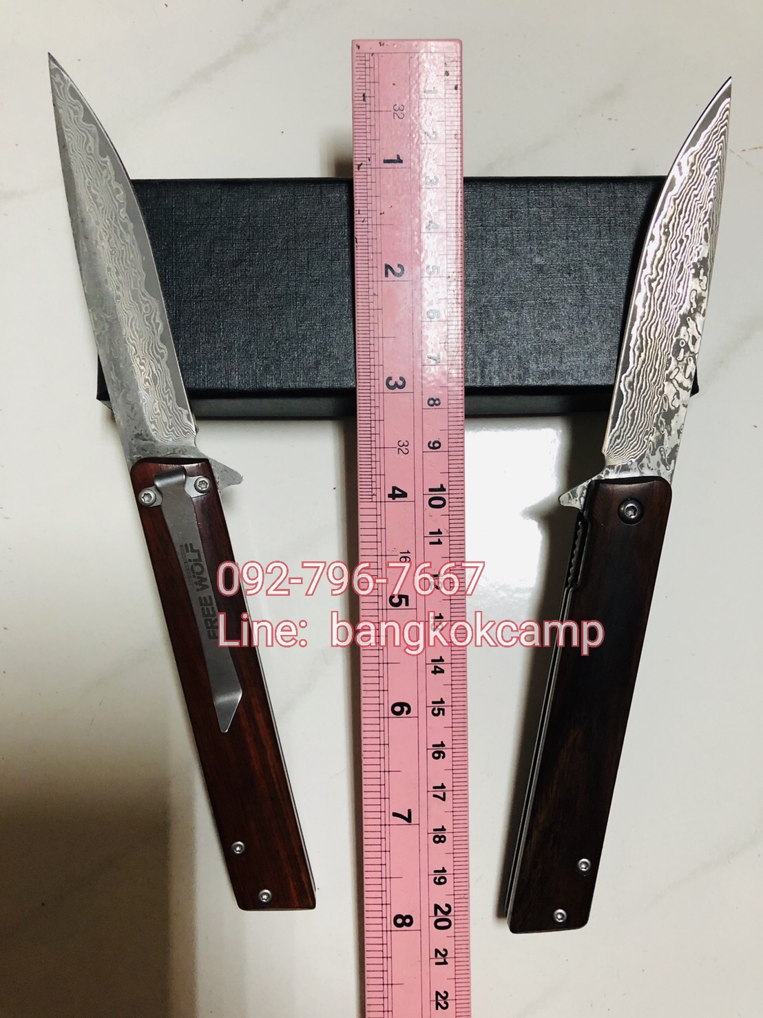 มีดพับ ดามัสกัส Damascus ด้ามไม้ (15)