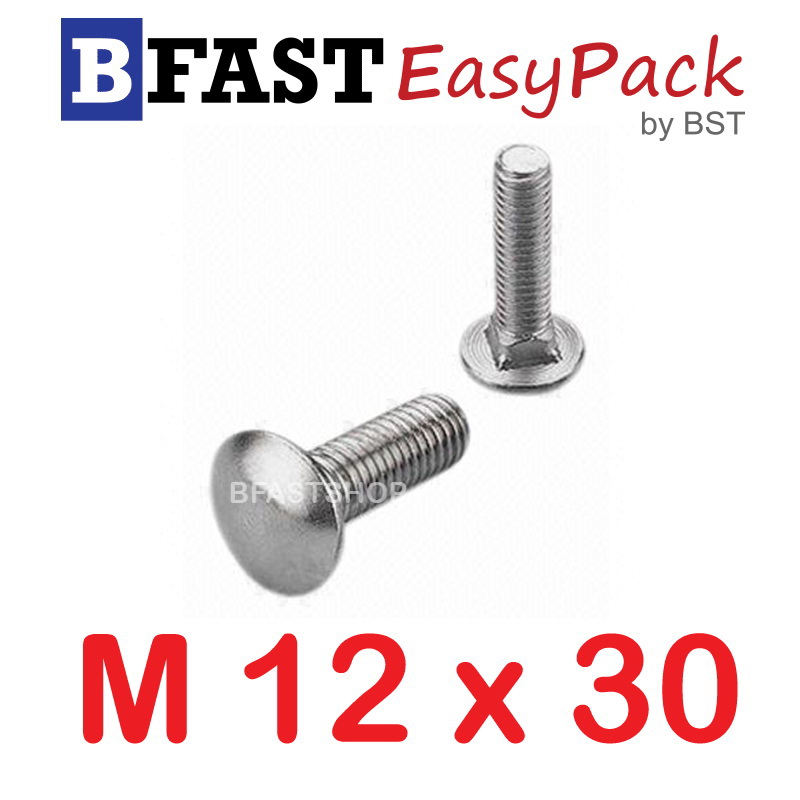 สกรูหัวกลมคอเหลี่ยมสแตนเลส M12 x 30 (1 ตัว/ถุง)
