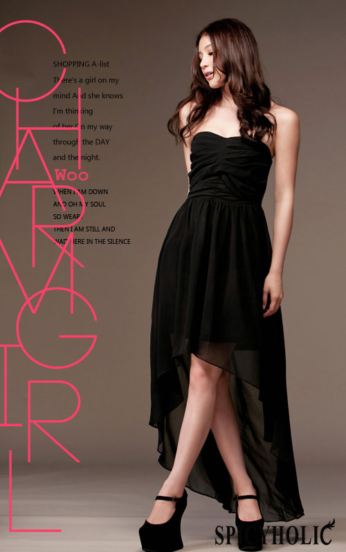 maxi dress ชุดเดรสยาว ชุดเดรสงานแต่งงาน เกาะอก ผ้าชีฟอง สีดำ สามารถใส่ออกงานได้ Asia Street Fashion