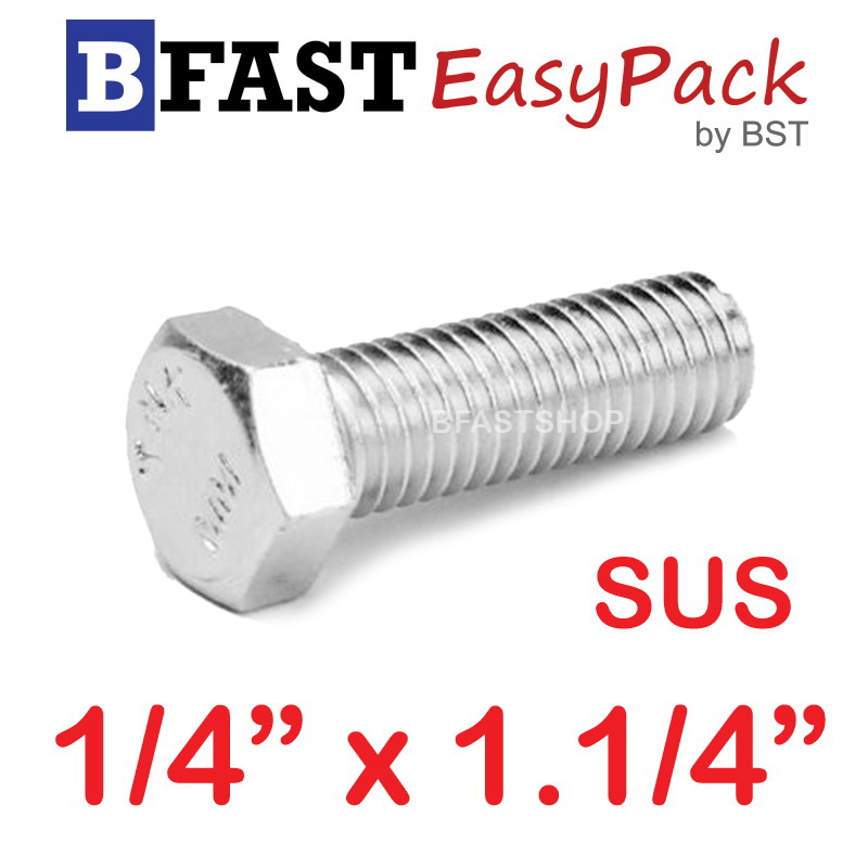 สกรูหัวเหลี่ยมสแตนเลส 1/4" x 1.1/4" (8 ตัว)