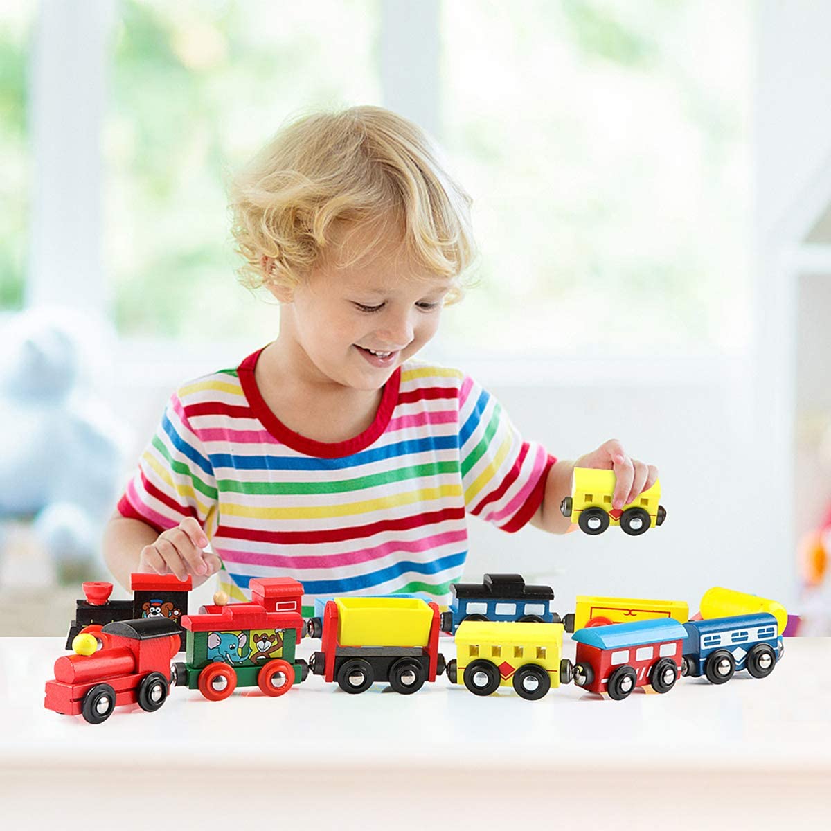 Bobestshop ของเล่นรถไฟไม้ งานสวย เป็นแม่เหล็กดูดติดกับคันอื่นได้