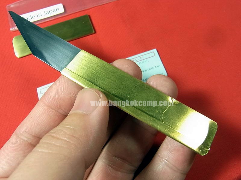 มีดคิริดาชิ (มีดญี่ปุ่น, มีดพกญี่ปุ่น) เหล็กคมมากๆ ด้ามและปอกทองเหลือง Made in Japan ใหม่ แท้
