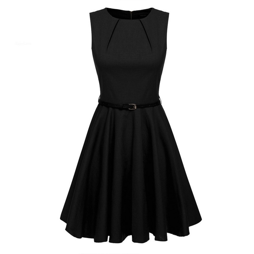 Women Sleeveless Casual Party Mini Pleated Dress with Belt