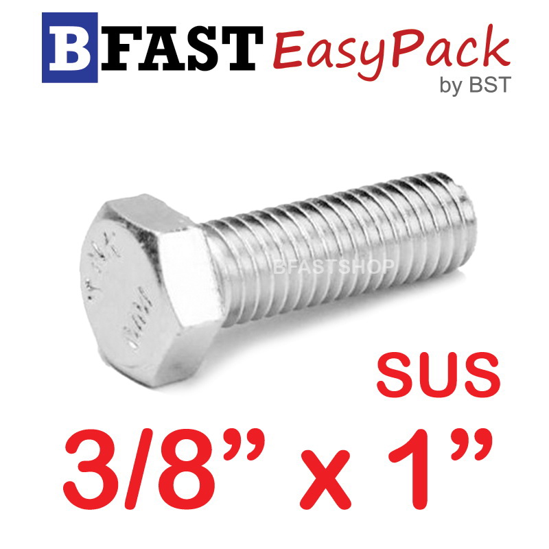 สกรูหัวเหลี่ยมสแตนเลส 3/8" x 1" (4 ตัว)