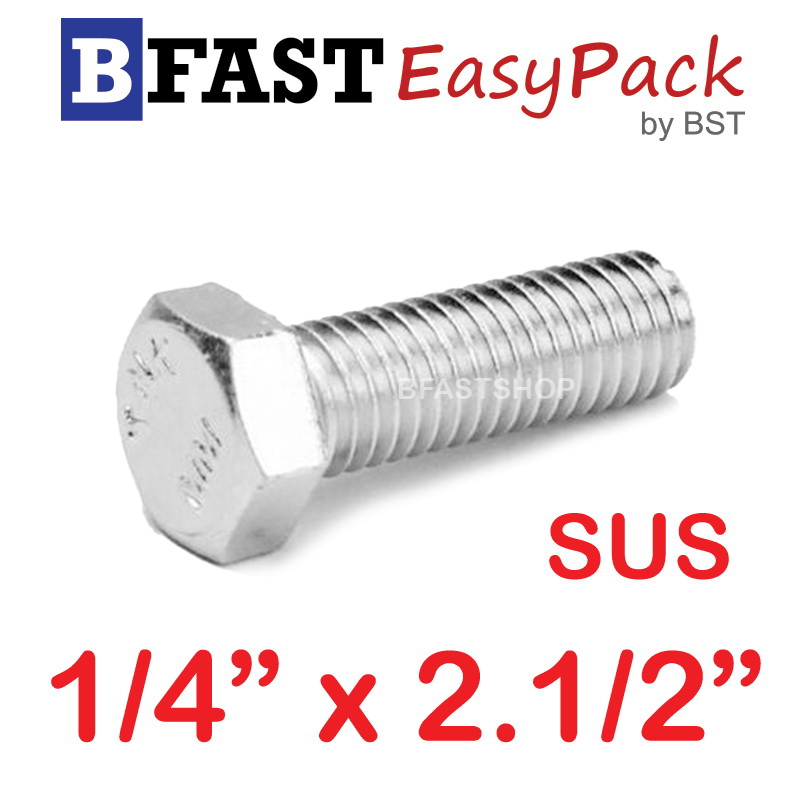สกรูหัวเหลี่ยมสแตนเลส 1/4" x 2.1/2" (5 ตัว)