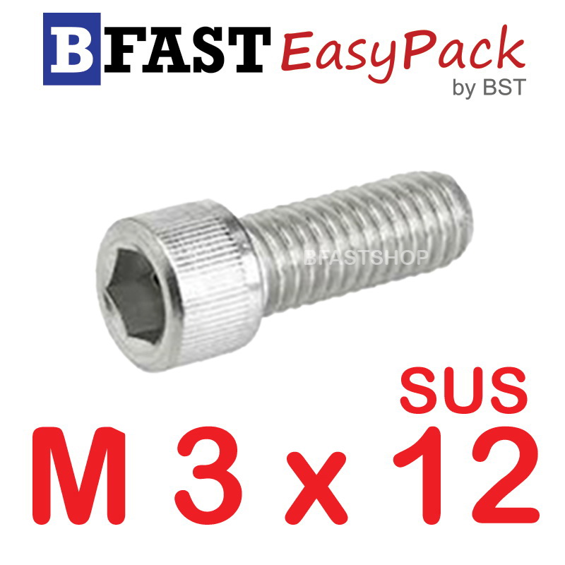 สกรูหัวจมสแตนเลส SUS M 3 x 12 (10 ตัว/ถุง)