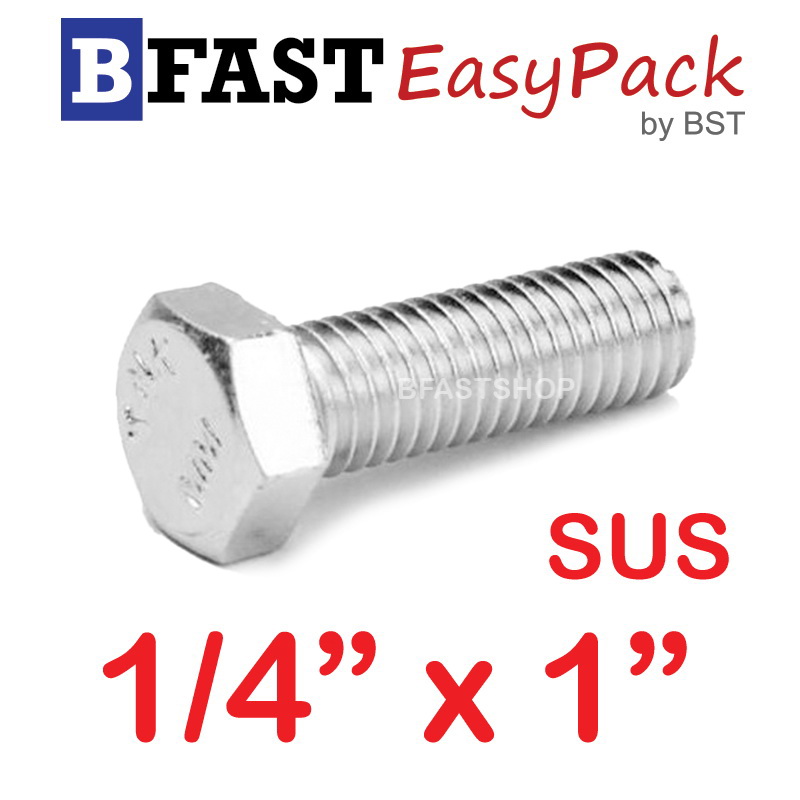 สกรูหัวเหลี่ยมสแตนเลส 1/4" x 1" (8 ตัว)