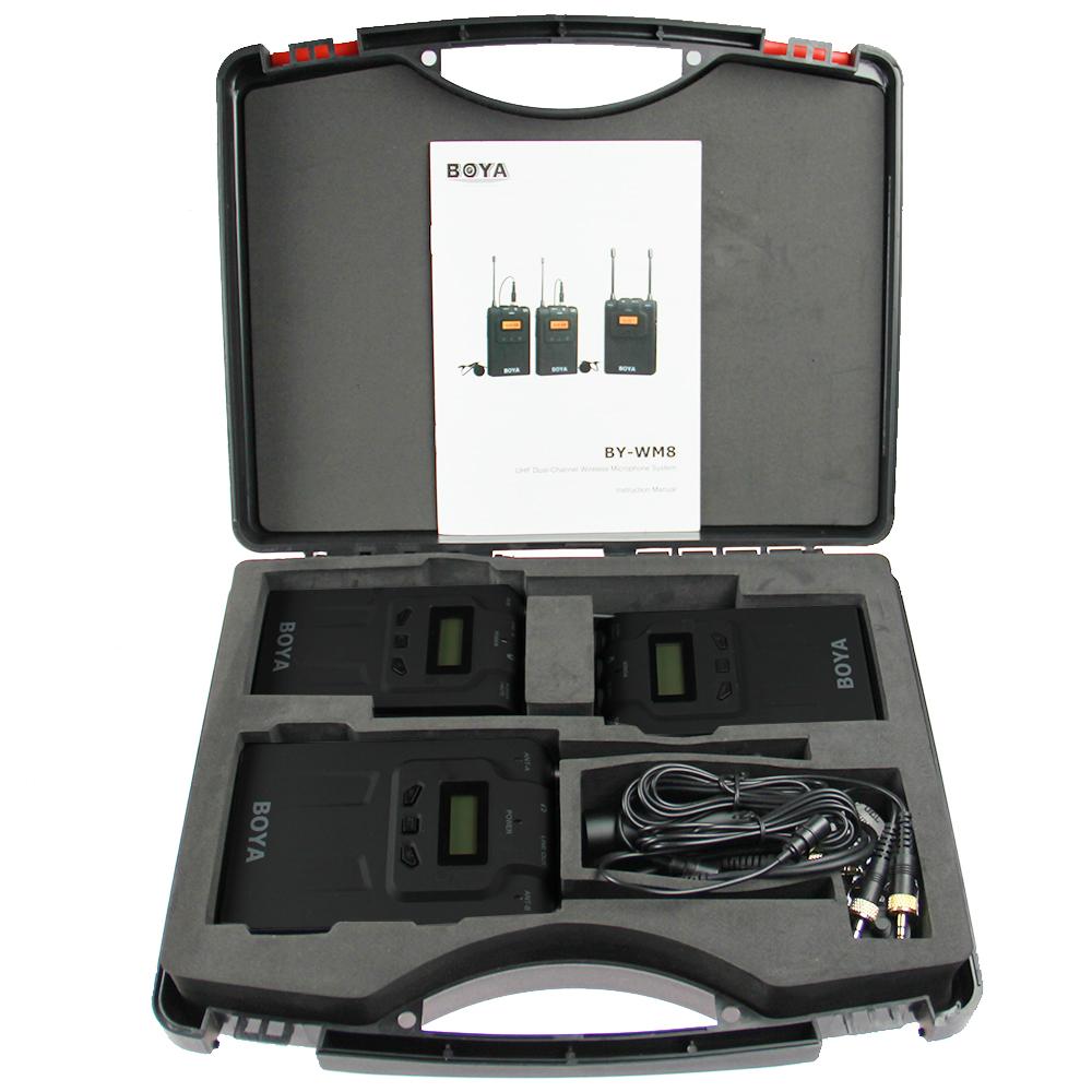 BOYA BY-WM8 UHF Dual-Channel Wireless System ไมค์ไร้สายแบบ 2 ไมค์ตัวส่ง 1 ตัวรับสัญญาณ