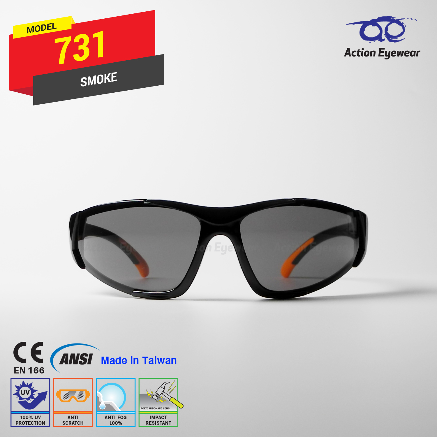 แว่นตานิรภัย รุ่น 731 (กันฝ้า 100%) เลนส์ดำ
