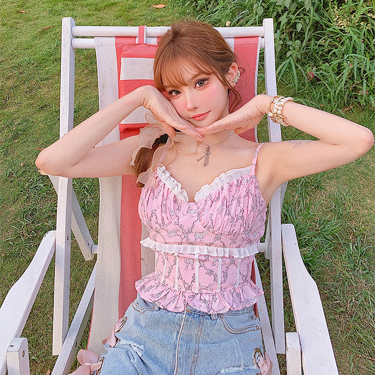 Girly Fancy Club : พรีออเดอร์ เสื้อสายเดี่ยวแฟชั่นพิมพ์ลายน่ารักๆ แบรนด์แท้