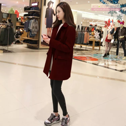 เสื้อโค้ทกันหนาว รุ่นกระดุม 2 แถว สไตล์เกาหลี ใส่ได้หลายแบบ ผ้าวูลผสม พร้อมส่ง