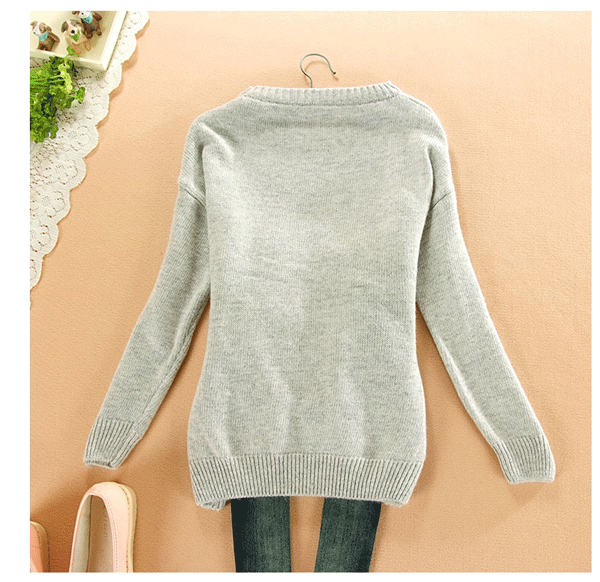 fashion เสื้อกันหนาวไหมพรม ลายกระต่าย คอกลม สีเทา ใส่เที่ยว น่ารักๆ