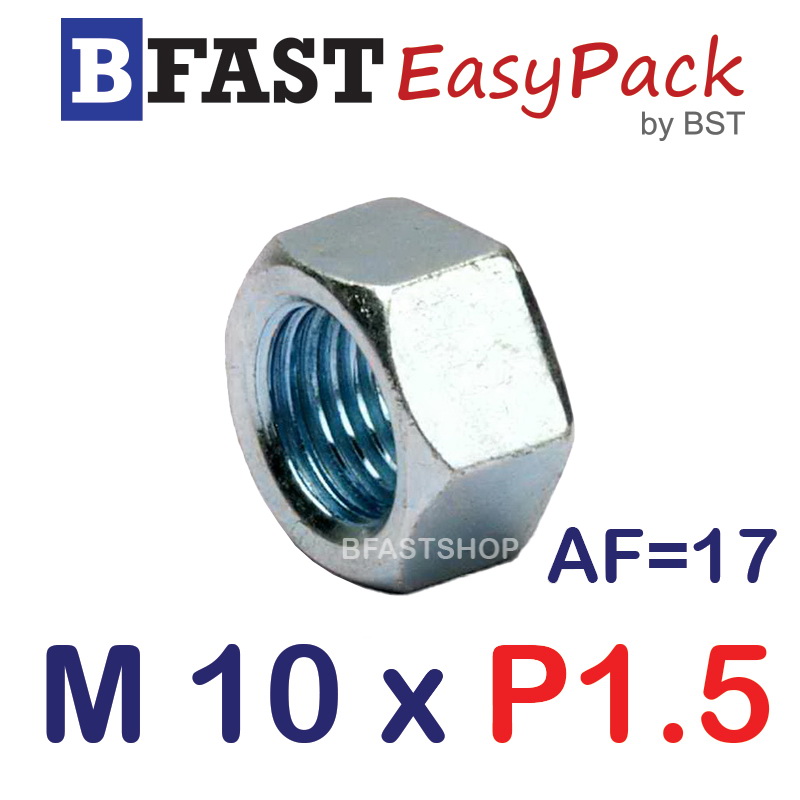 หัวน็อตมิลดำ**(ชุบขาว) M10 x P1.5 ขอบ 17 mm. หนา 8 mm. (20 ตัว/ถุง)