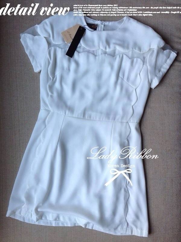 Lady Ribbon\'s Made Lady White See-through Cut Mini dress มินิเดรสสีขาวแขนสั้น