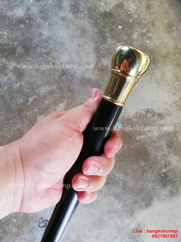ไม้ตะพด ไม้เท้า หัวทองเหลือง ประดับเหรียญ ร.5 (เหรียญใหญ่) (แบบ24)
