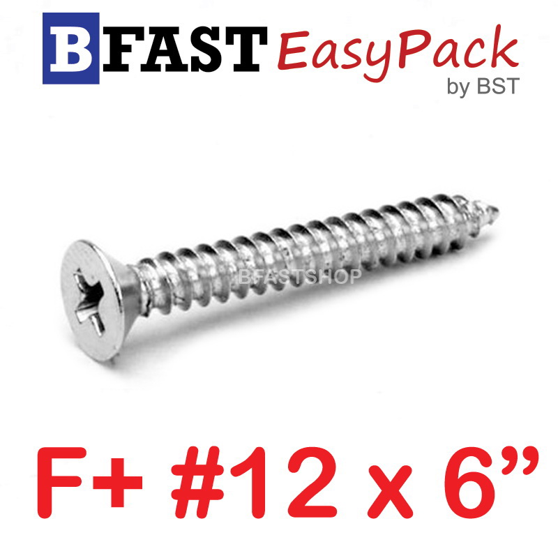 สกรูเกลียวสแตนเลส F+ SUS # 12 X 6" (2 ตัว/ถุง)