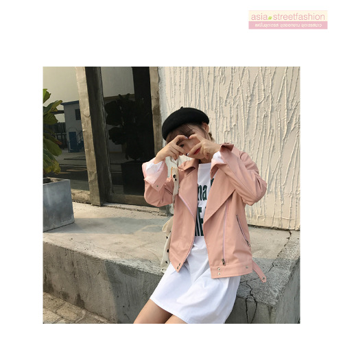แจ็คเก็ตหนัง ทรงสวย งานคุณภาพดี เก๋ไก๋ พร้อมส่งเลยจ้า pink
