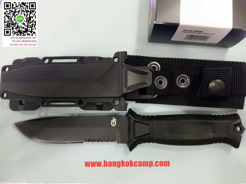 มีดใบตาย Gerber StrongArm Fixed 4.8" Black Combo Blade, Black Glass Filled Nylon Handles - 30-001060N