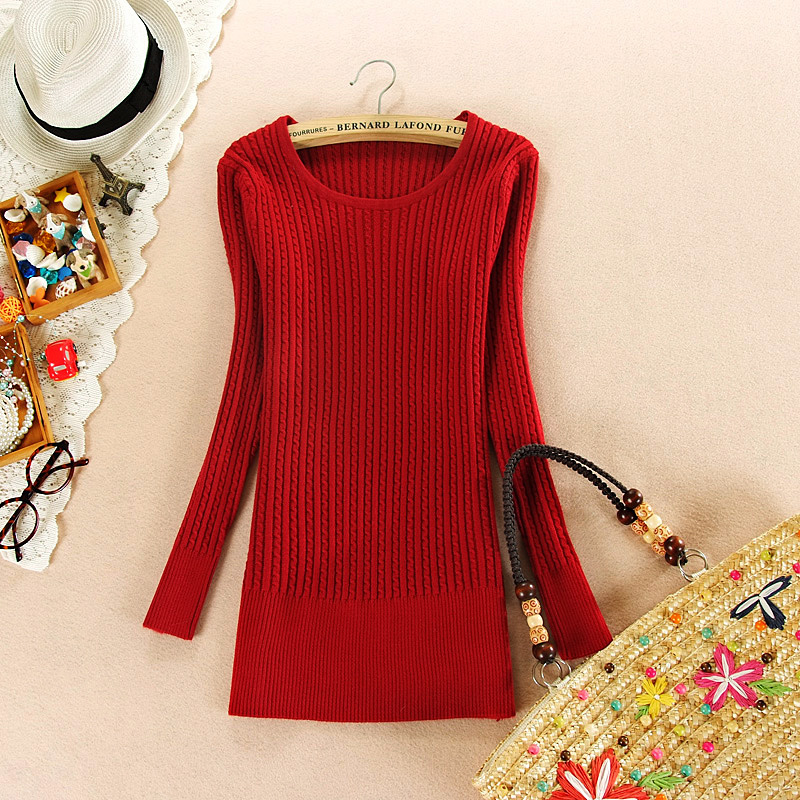 fashion เสื้อกันหนาวไหมพรมแฟชั่น แขนยาว สีแดง น่ารักๆ ใส่เที่ยว ทำงาน