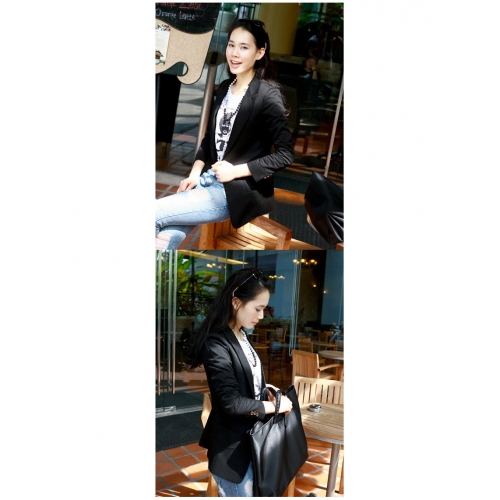 Suit เสื้อสูทตัวยาว แขนยาว กระดุมหน้า สีดำ ใส่ทำงาน ใส่เป็นสูทลำลองได้ Asia Street Fashion