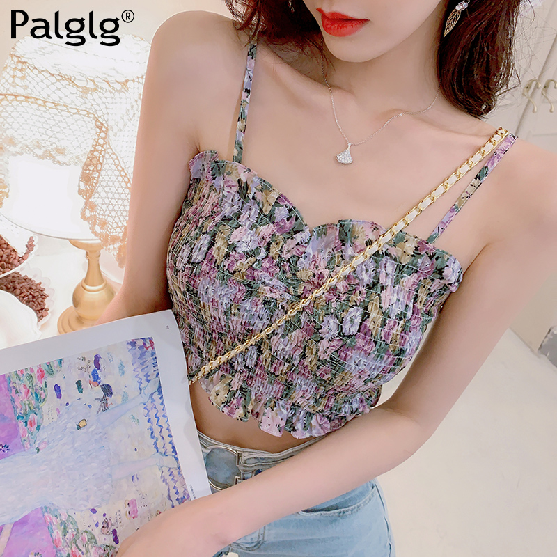Palglg : พรีออเดอร์ เสื้อเสื้อแฟชั่นสายเดี่ยวลายดอกไม้หวานๆ สม็อคเข้ารูป งานแบรนด์