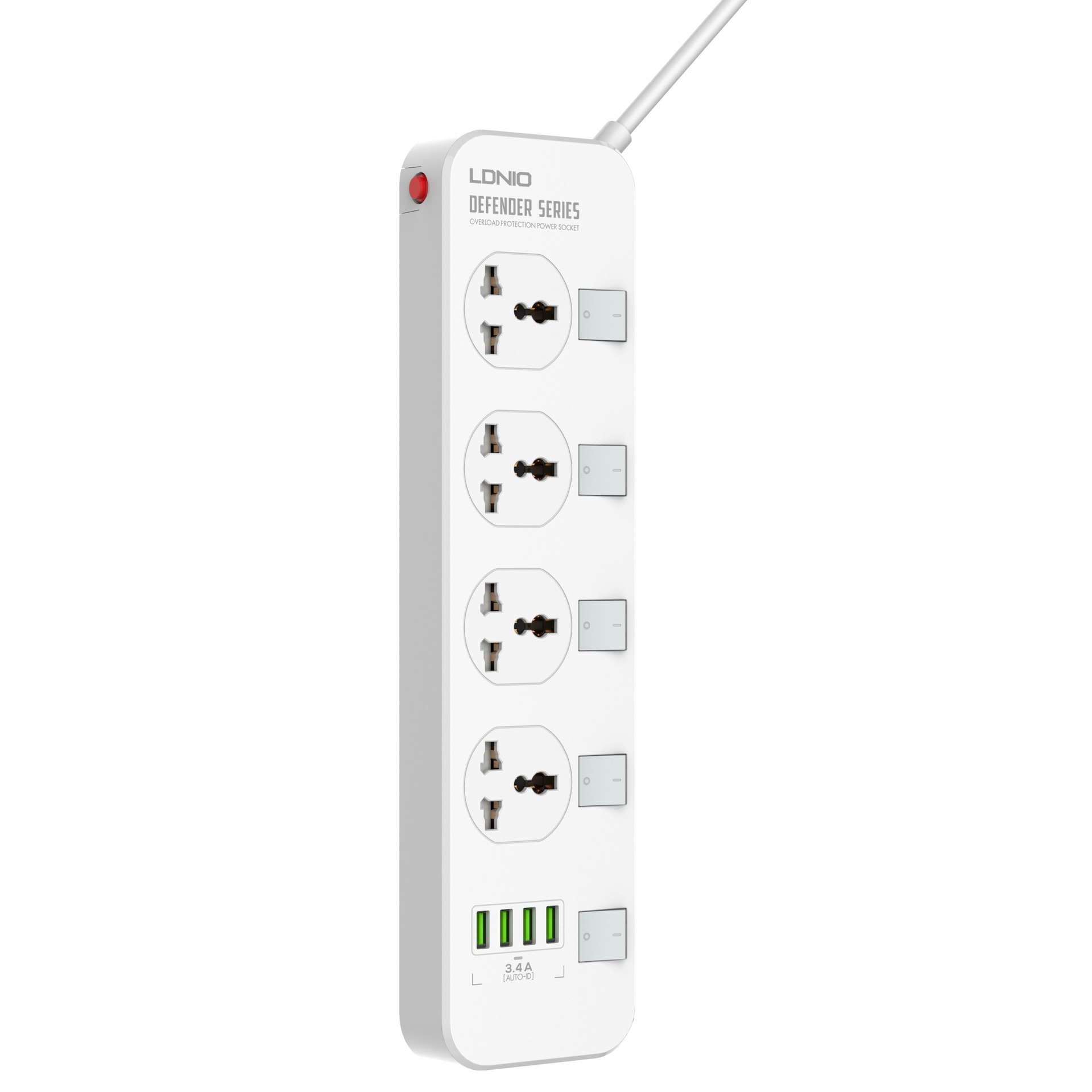 ปลั๊กไฟ รางปลั๊กไฟ ปลั๊กพ่วง LDNIO รุ่น SC4408 4 ช่อง 4 USB สาย 2 เมตร