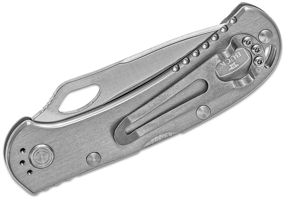 มีดพับ Buck 722 SpitFire Folding Knife 3-1/4" Plain Blade, Gray Aluminum Handles - 7449