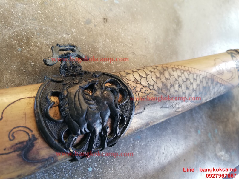 ดาบซามูไร (ยาว) ใบมีดเป็นเหล็กลาย (ใบมีดดามัสกัส) ลายมังกร