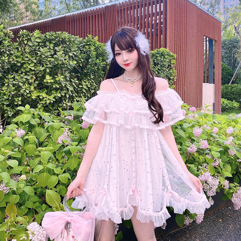 Summer Joy : พรีออเดอร์ เดรสสายเดี่ยวแฟชั่นสไตล์หวานแต่งระบาย มีให้เลือก 2สี