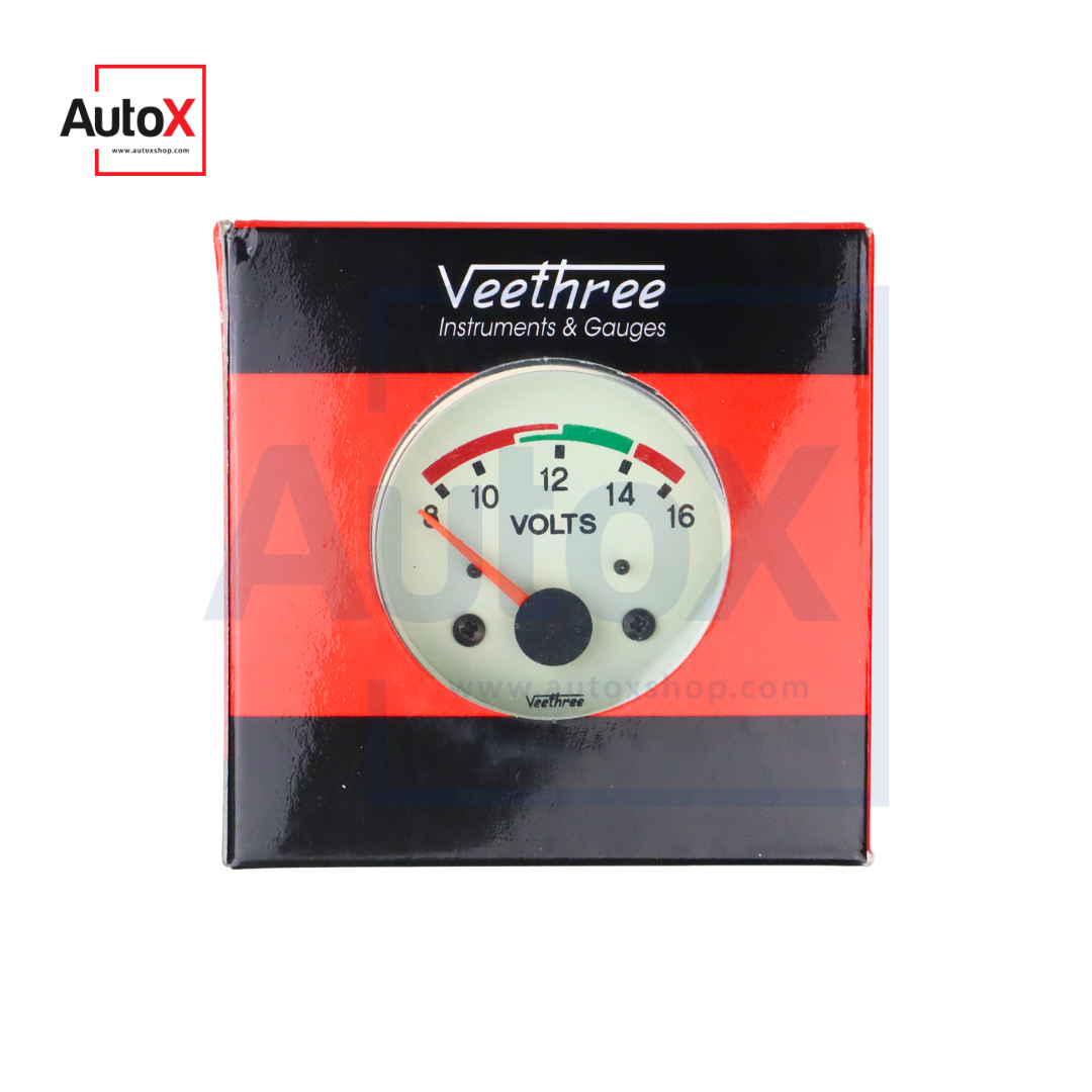 เกจวัดโวลต์ โวลต์มิเตอร์ 12V หน้าปัดสีขาว ยี่ห้อVeethree