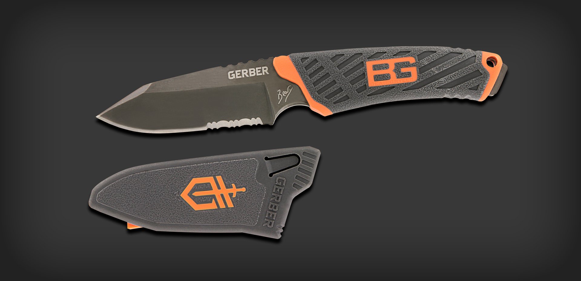 มีดใบตาย Gerber 31-001066 Bear Grylls Compact Fixed 3.4" Combo Blade, Rubber Handles