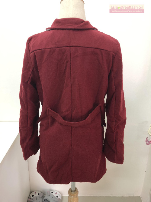 เสื้อโค้ทกันหนาว สไตล์เกาหลี ทรง Classic ผ้าสำลีเนื้อเบา ไม่หนา บุซับในกันลม สีไวน์แดง พร้อมส่ง RED WINE XL