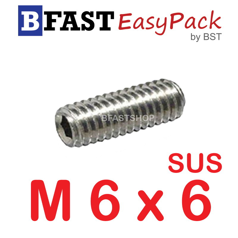 สกรูตัวหนอนสแตนเลส SUS M6 x 6 (12 ตัว/ถุง)