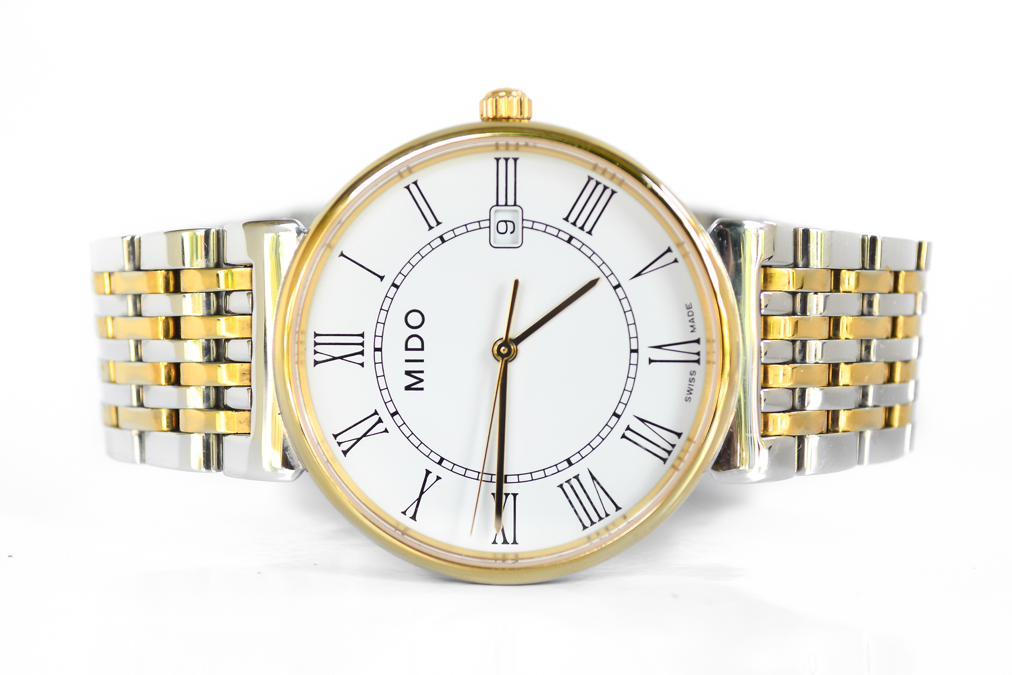 Mido Dorada Quartz สองกษัตริย์ หน้าขาว หลักโรมัน