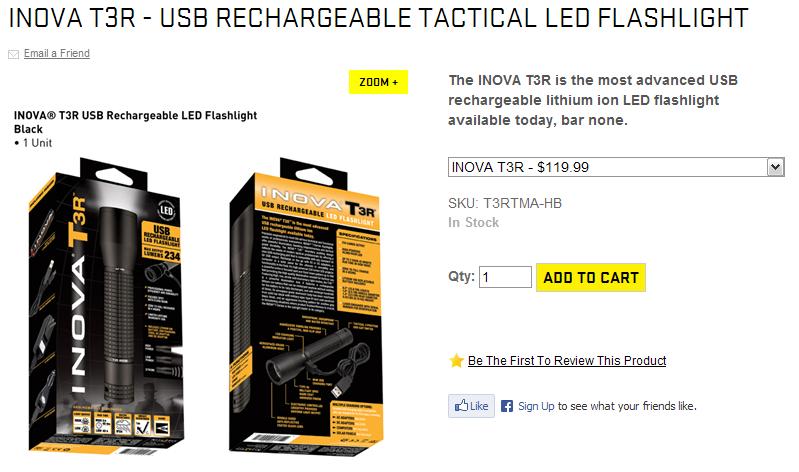 ไฟฉาย INOVA T3R - USB Rechargeable Tactical LED Flashlight