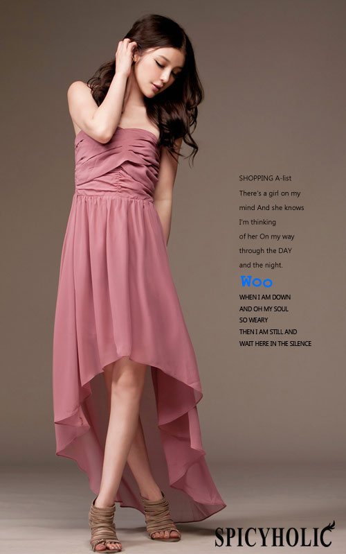 maxi dress ชุดเดรสยาว แฟชั่น ใส่ไปงานแต่งงาน เกาะอก ผ้าชีฟอง สีชมพู ใส่ออกงาน น่ารัก สวยๆ Asia Street Fashion