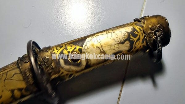 ดาบญี่ปุ่นลายเสือเล่มเล็ก ฮาราคีรี กระไหล่เงิน ใบมีดเป็นเหล็กลาย (ใบมีดดามัสกัส)