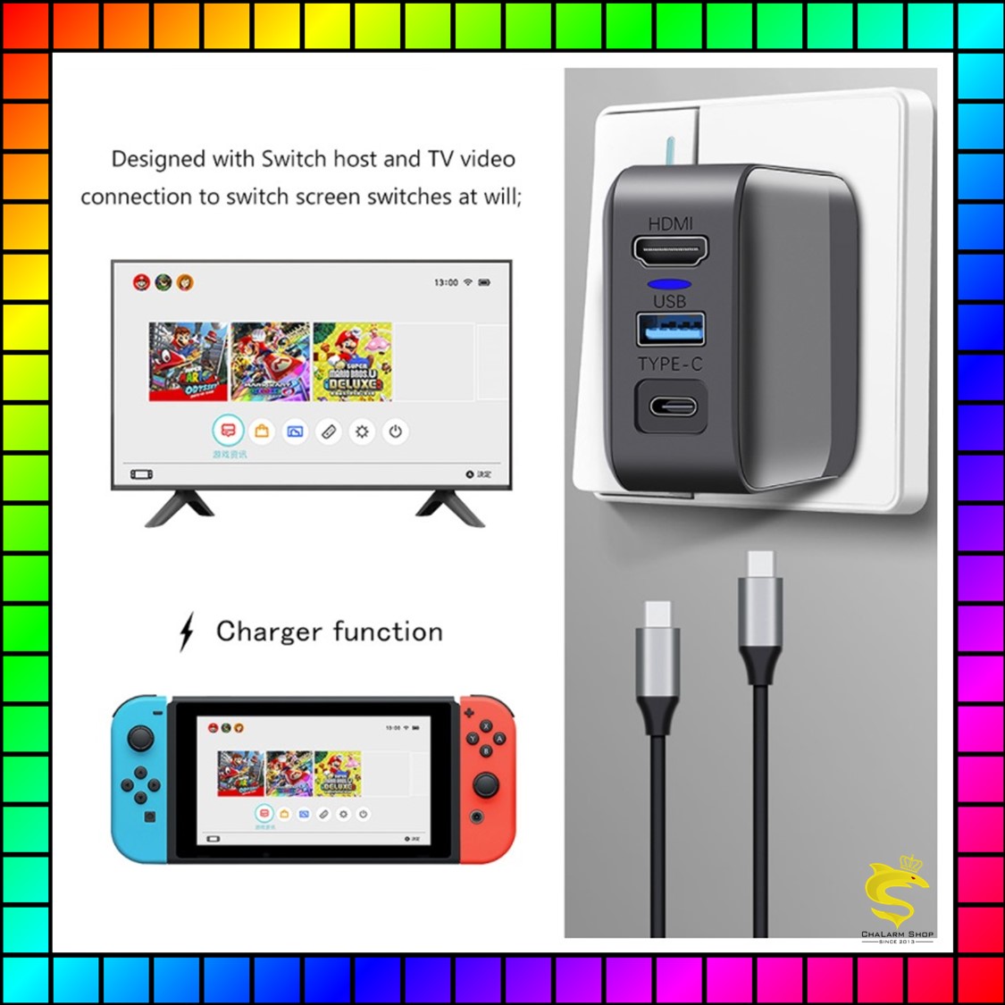 AC Adapter & TV Dock Function 2in1 แปลงสวิชเล่นบนทีวีแบบพกพา