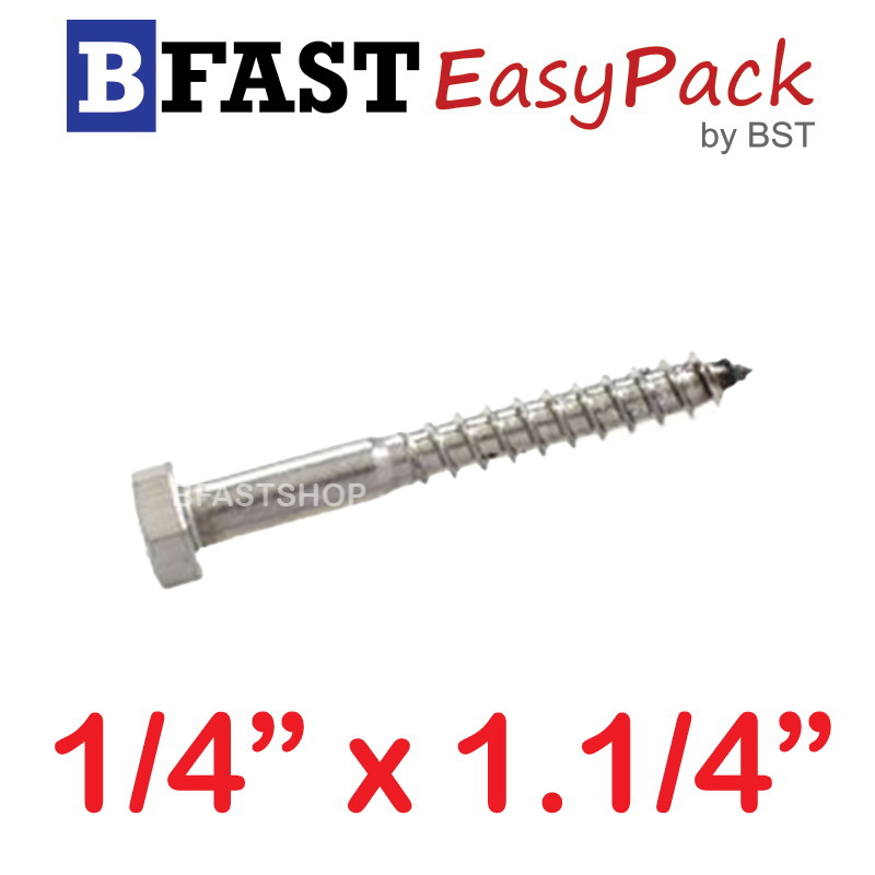 สกรูเกลียวปล่อยขันไม้สแตนเลส 1/4" x 1.1/4" ( 4 ตัว/ถุง)