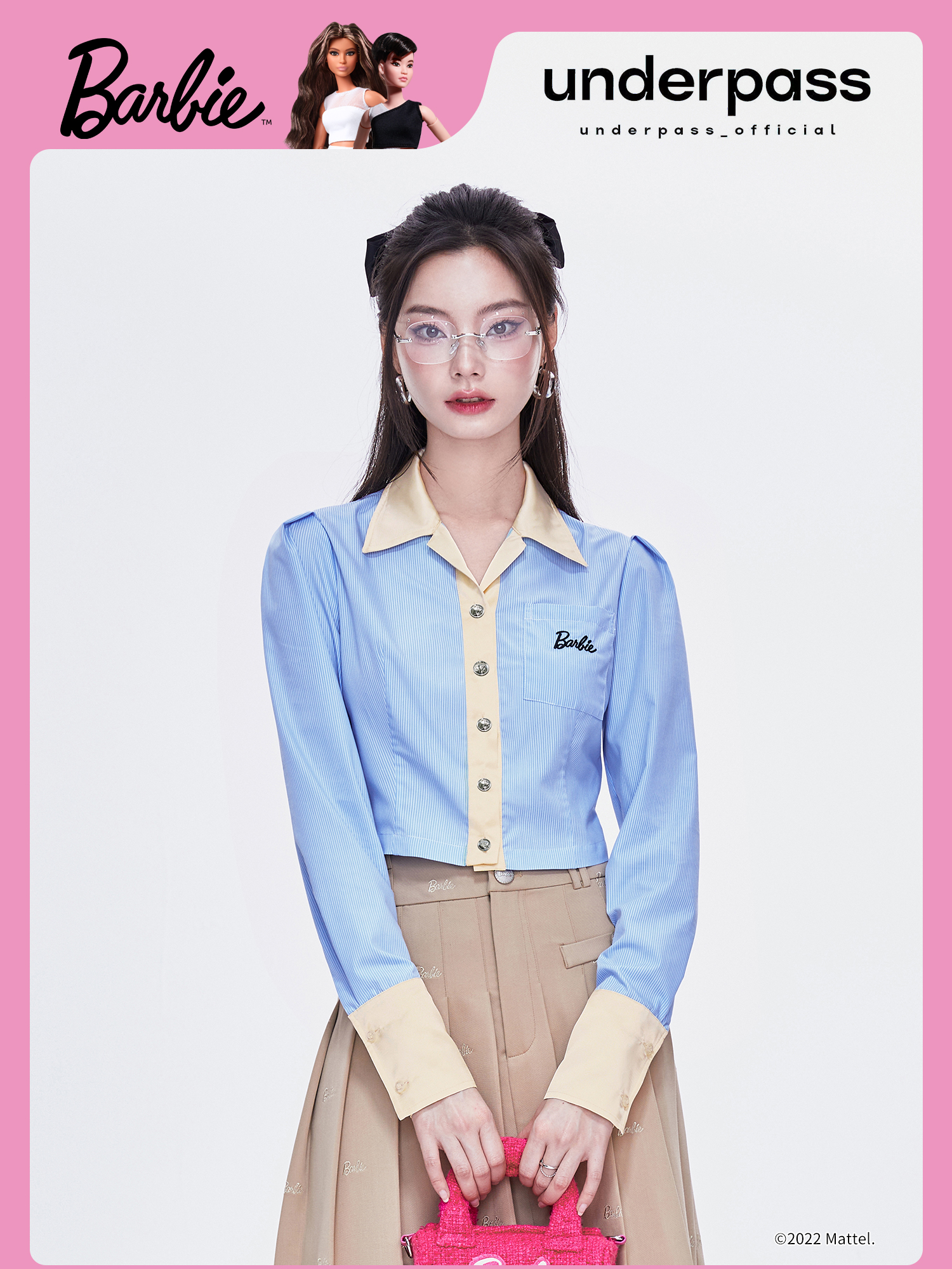 Underpass : พรีออเดอร์ คอลเลคชั่นลิมิเต็ดบาร์บี้ underpassXbarbie เสื้อเชิ้ตแฟชั่นแขนยาวสไตล์วินเทจโทนสีฟ้าเบจ แบรนด์แท้