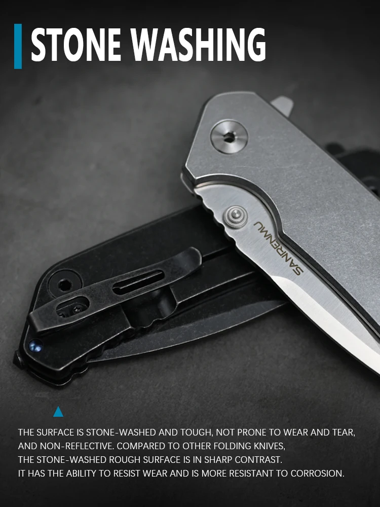 มีดพับ SANRENMU SRM 9008 ใบ12C27 Blade Ball Baring Survival EDC เครื่องมือกู้ภัย (9008 สีเงิน)