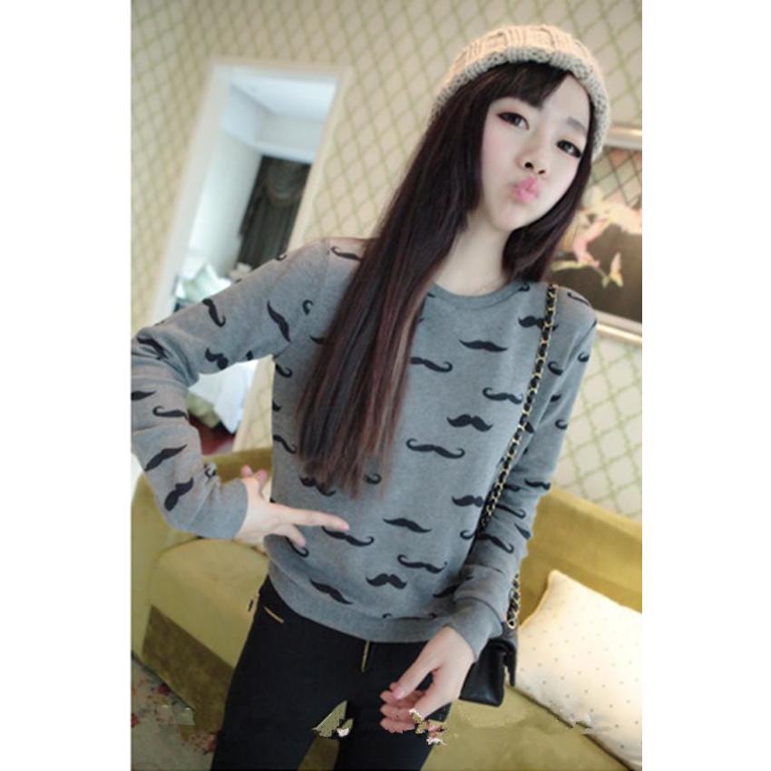 LALANG เสื้อยืดแขนยาว พิมพ์ลาย สำหรับผู้หญิง สี Dark Grey