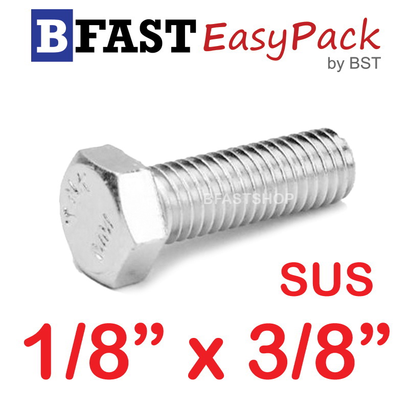 สกรูหัวเหลี่ยมสแตนเลส 1/8" x 3/8" (10 ตัว)