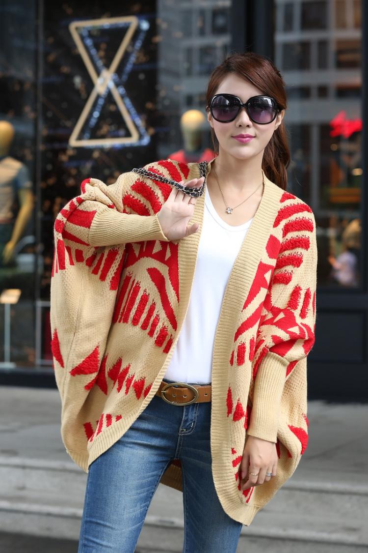 fashion เสื้อคลุม ไหมพรม สีกากี แดง ใส่กันหนาวได้ อุ่นๆ น่ารัก