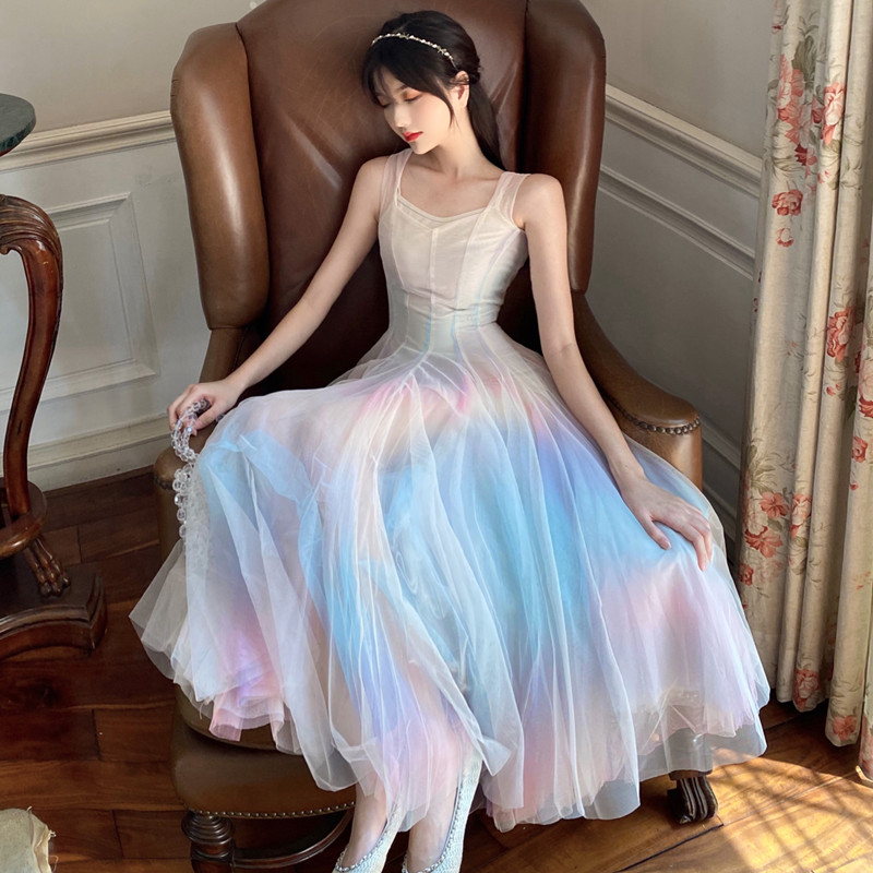 พรีออเดอร์ : เดรสยาวฤดูร้อนแฟชั่นสไตล์หวานน่ารักๆ สีพาสเทล แขนกุด
