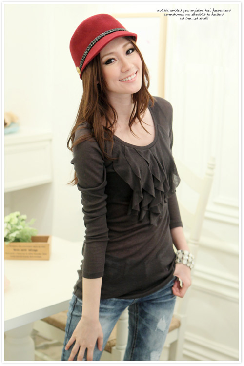 FASHION เสื้อยืดแฟชั่นแขนยาว สีเทา ผ้าคอตตอน ใส่เที่ยว ใส่ทำงาน น่ารัก ASIA STREET FASHION