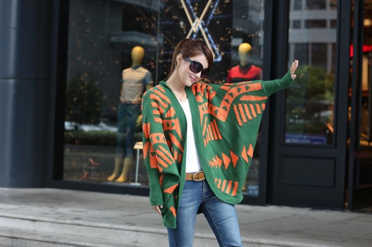 fashion เสื้อคลุม ไหมพรม สีเขียว ส้ม ใส่กันหนาวได้ อุ่นๆ น่ารัก