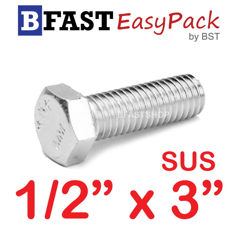 สกรูหัวเหลี่ยมสแตนเลส 1/2" x 3" (1 ตัว)