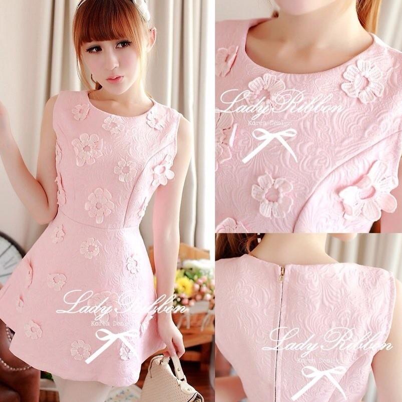 Lady Ribbon\'s Made Lady Blossom, Sweet Ballerina Mini dress มินิเดรสลูกไม้แขนกุด ดีเทลแต่งดอกไม้ทั้